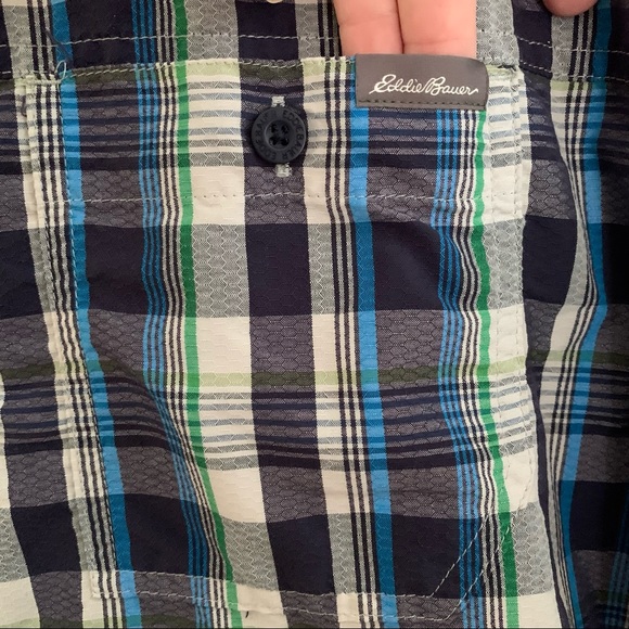 Men’s TL Tall LG EDDIE BAUER Blue Plaid Shirt Sleeve Hiking Outdoor Button Shirt - Picture 6 of 11